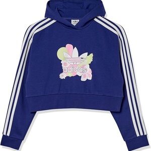 Adidas Original Girls Trefoil Floral Printed Cropped Hoodie